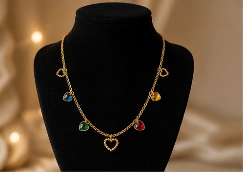 Multicolor Heart Charm Necklace