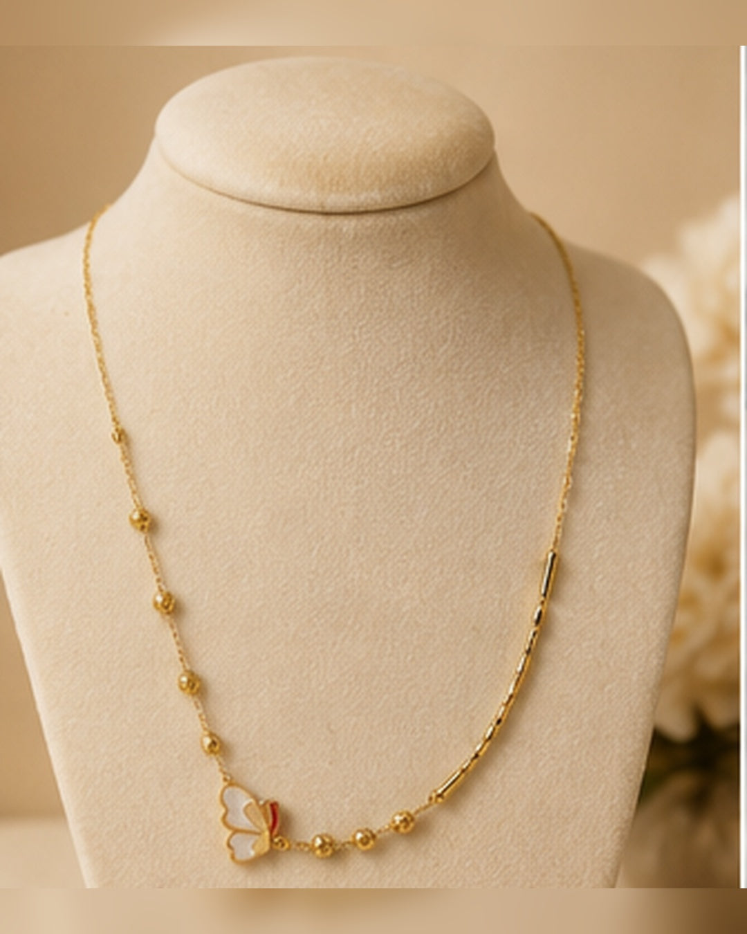 Gold Bead Chain White Charm Necklace