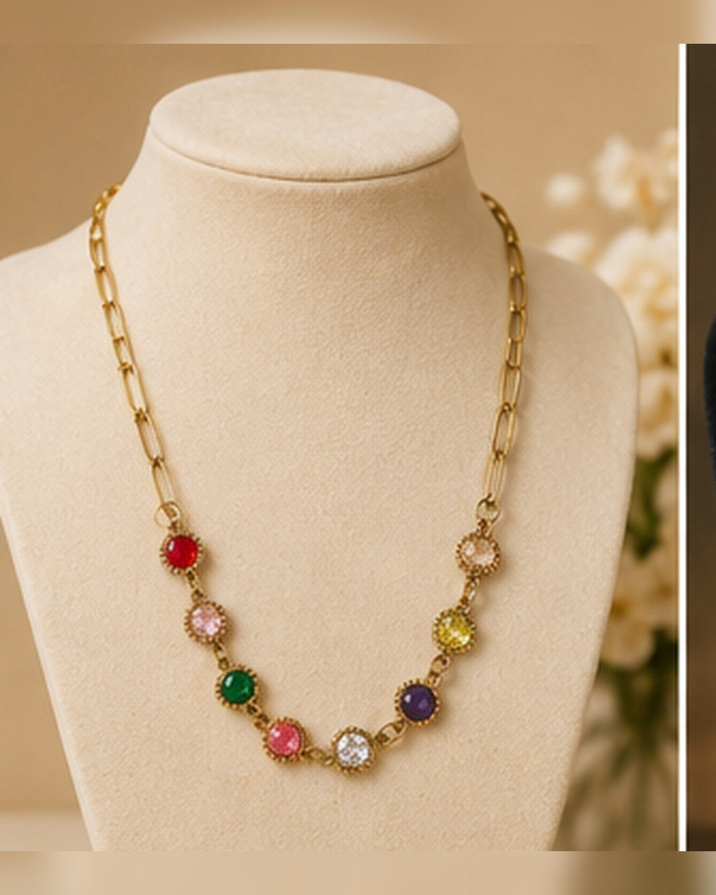 Gold Multicolor Crystal Chain Necklace