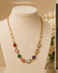 Gold Multicolor Crystal Chain Necklace