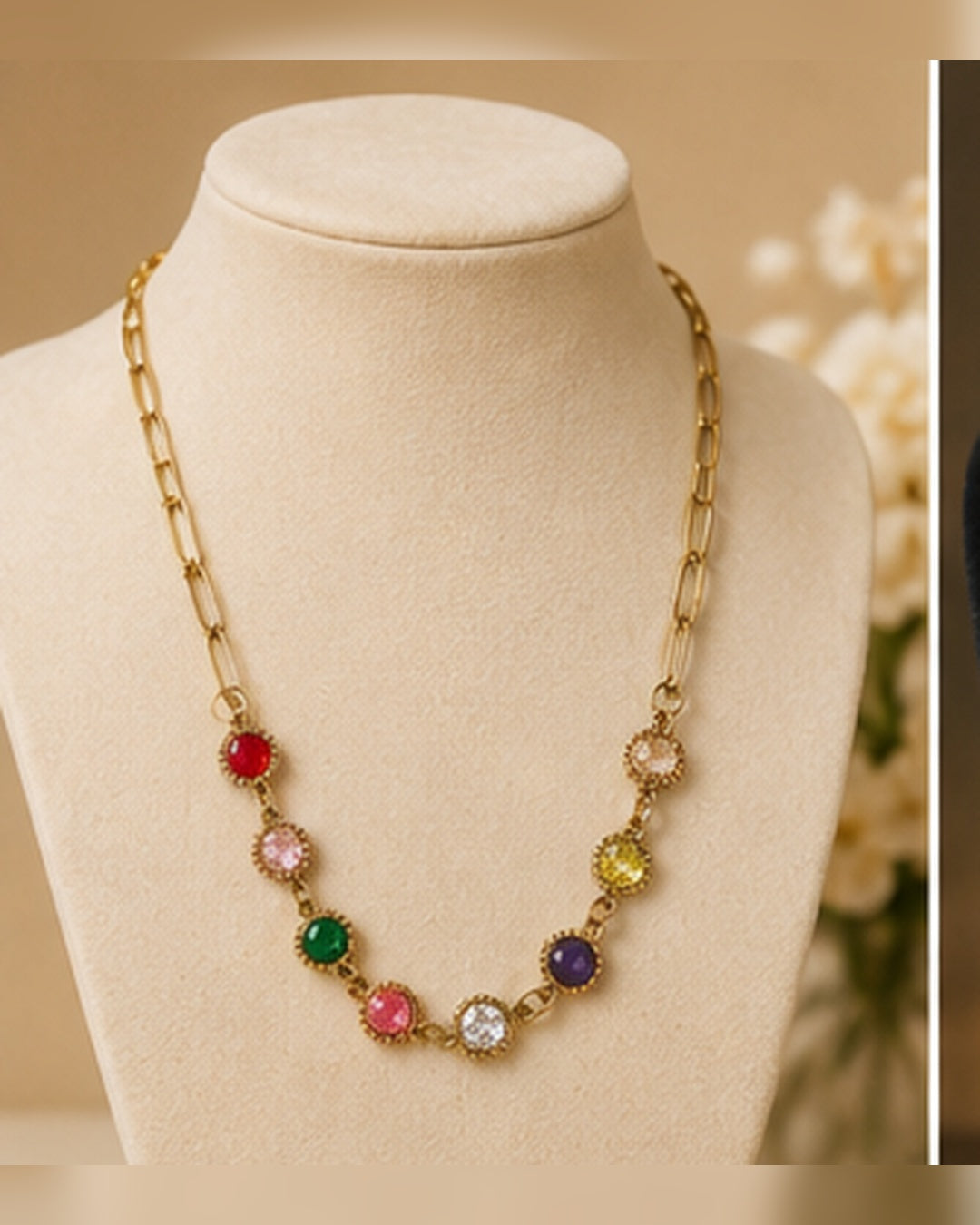 Gold Multicolor Crystal Chain Necklace