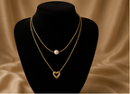 Gold Layered Pearl and Heart Necklace