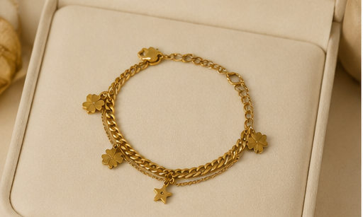Clover & Star Double-Layer Gold-Plated Bracelet