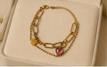 Pink Heart & Coin Double-Layer Gold-Plated Bracelet