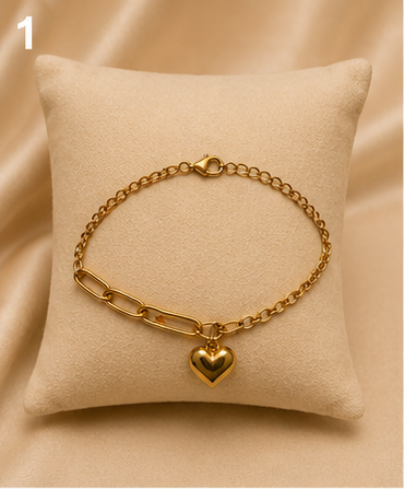 Heart Charm Mixed-Link Gold-Plated Bracelet
