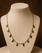 Gold Green Crystal Charm Necklace