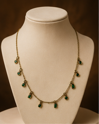 Gold Green Crystal Charm Necklace