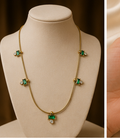 Gold Green Crystal and Pearl Drop Necklace
