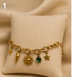 Sun, Star & Green Crystal Charm Gold-Plated Bracelet