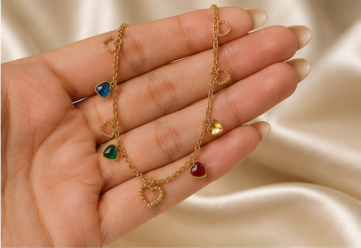 Multicolor Heart Charm Necklace
