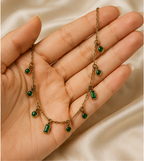 Gold Green Crystal Charm Necklace