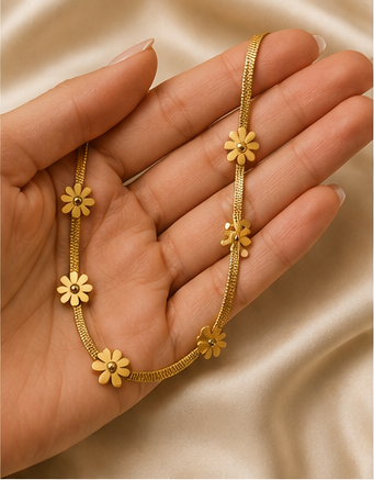 Gold Flower Station Necklace