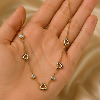 Gold Heart and Crystal Station Necklace