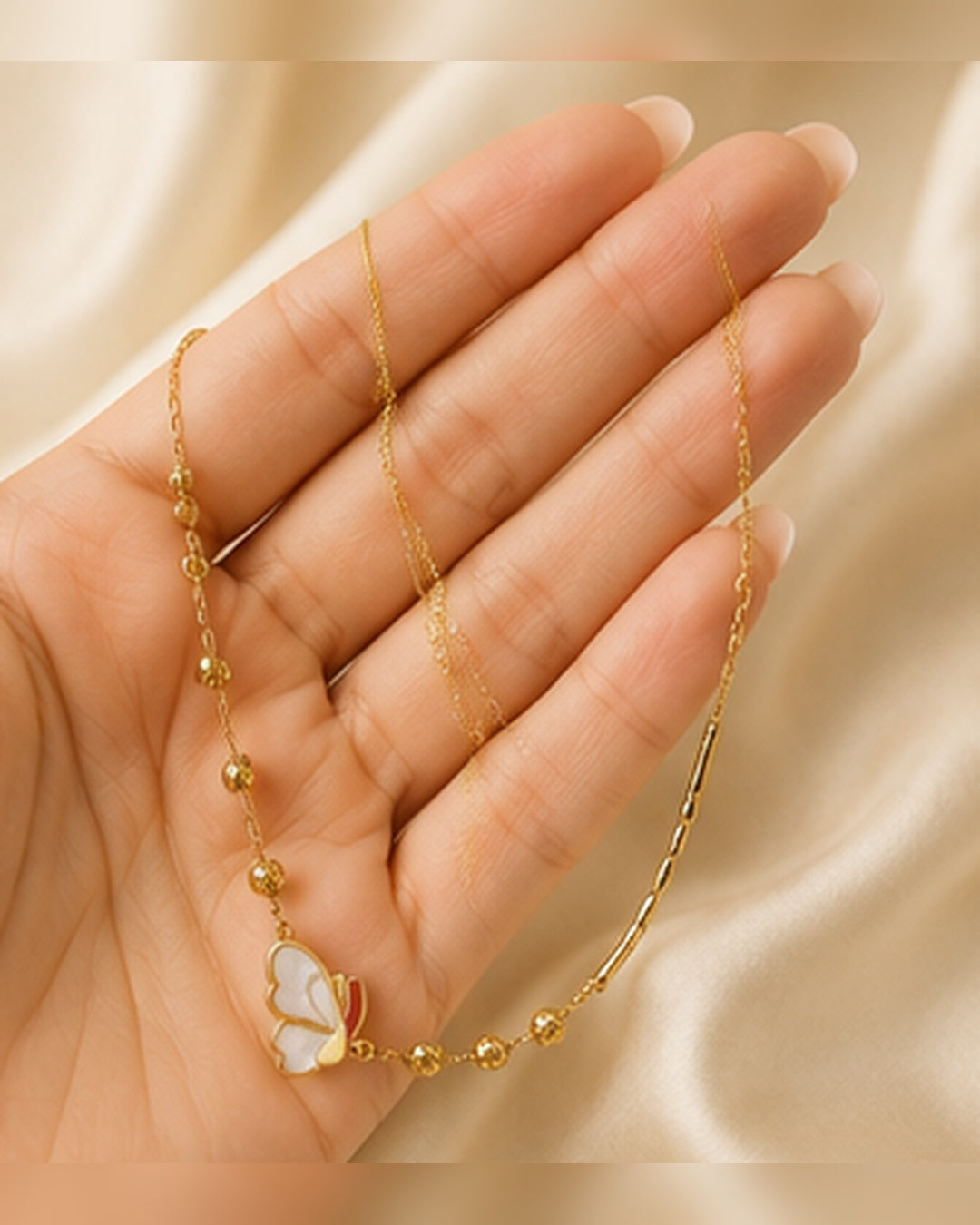 Gold Bead Chain White Charm Necklace