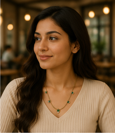 Gold Green Crystal and Pearl Drop Necklace