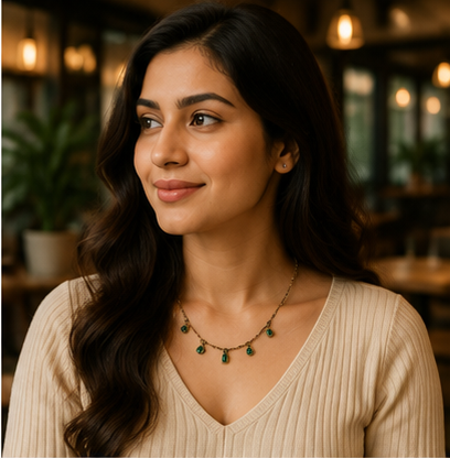 Gold Green Crystal Charm Necklace