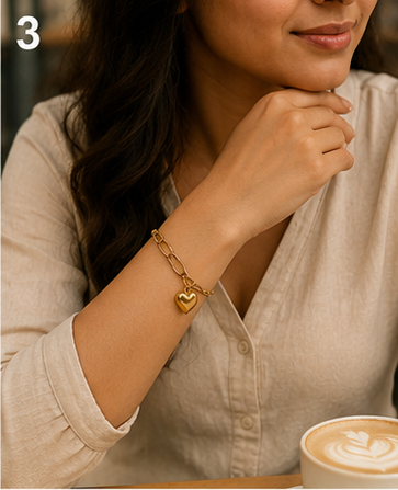 Heart Charm Mixed-Link Gold-Plated Bracelet