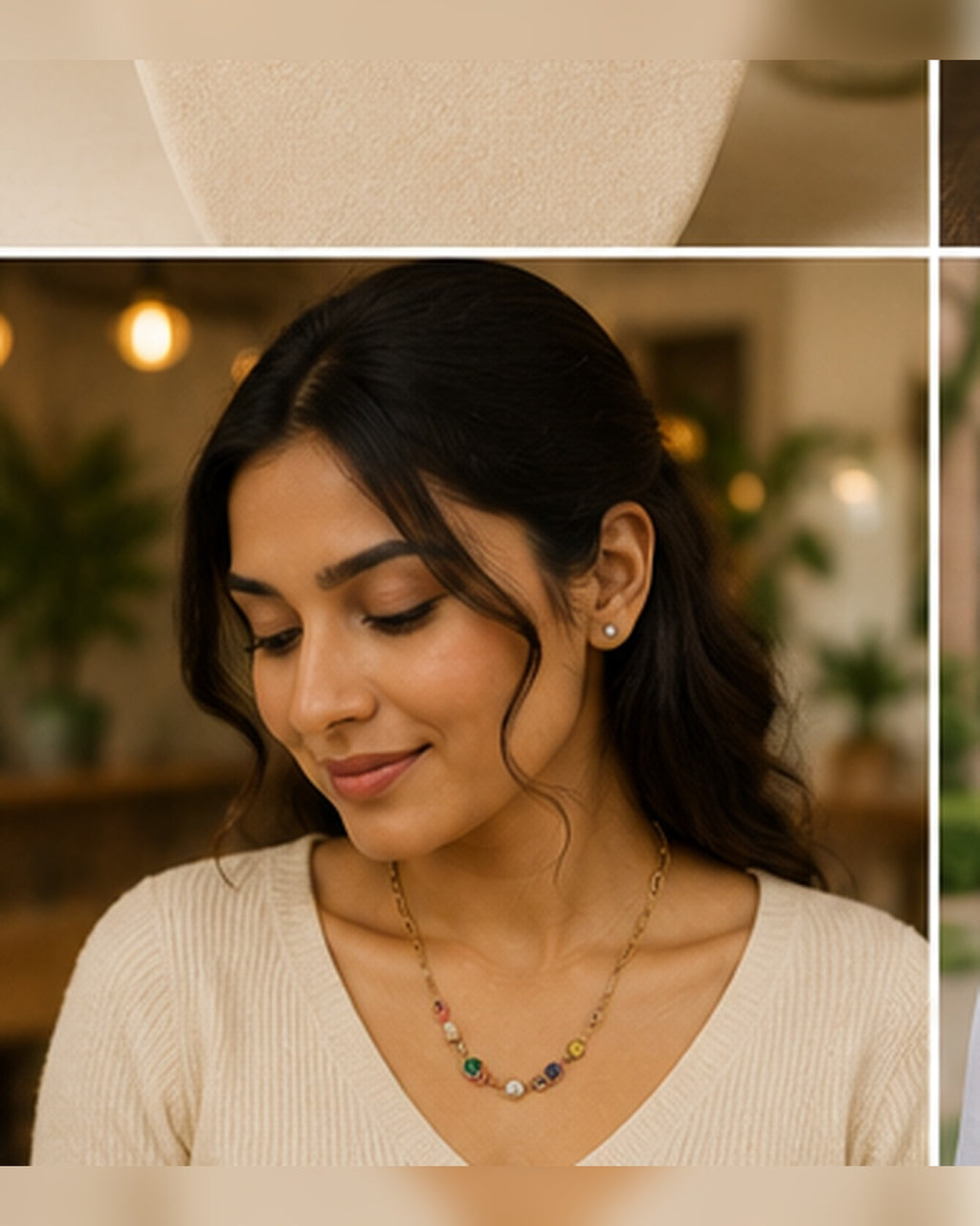 Gold Multicolor Crystal Chain Necklace