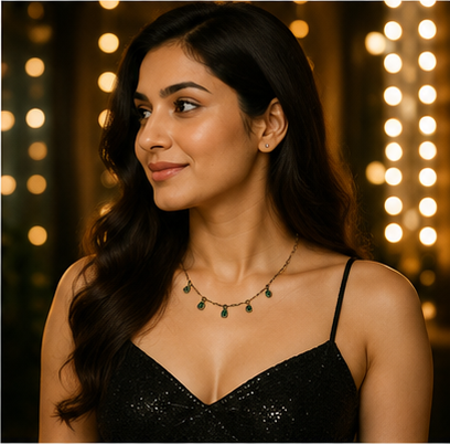 Gold Green Crystal Charm Necklace