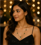 Gold Green Crystal and Pearl Drop Necklace