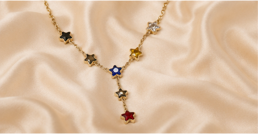 Gold Multicolor Star Drop Necklace
