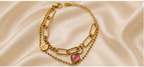 Pink Heart & Coin Double-Layer Gold-Plated Bracelet