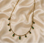 Gold Green Crystal Charm Necklace