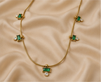 Gold Green Crystal and Pearl Drop Necklace