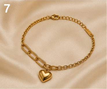 Heart Charm Mixed-Link Gold-Plated Bracelet