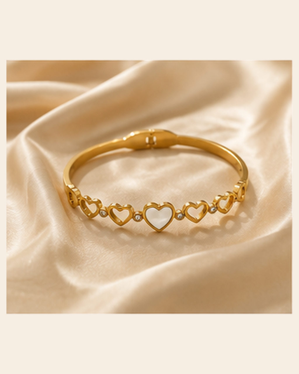 White Heart & Crystal Link Gold-Plated Kada