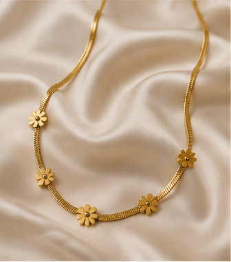 Gold Flower Station Necklace