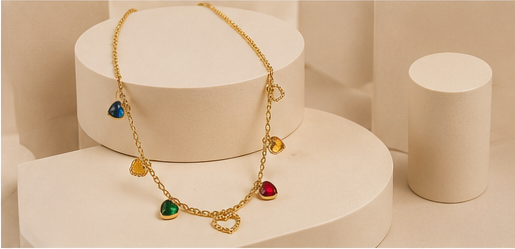 Multicolor Heart Charm Necklace