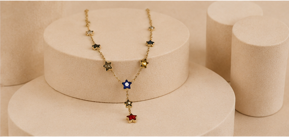Gold Multicolor Star Drop Necklace