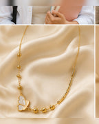 Gold Bead Chain White Charm Necklace