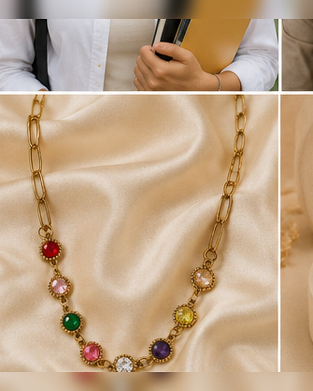 Gold Multicolor Crystal Chain Necklace