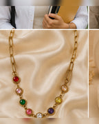 Gold Multicolor Crystal Chain Necklace