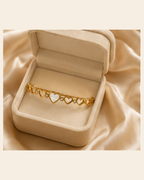 White Heart & Crystal Link Gold-Plated Kada