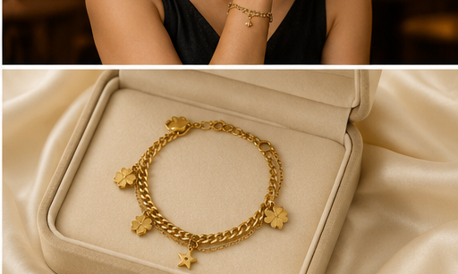 Clover & Star Double-Layer Gold-Plated Bracelet