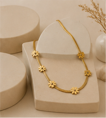 Gold Flower Station Necklace
