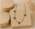 Gold Green Crystal and Pearl Drop Necklace
