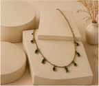 Gold Green Crystal Charm Necklace