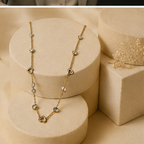 Gold Heart and Crystal Station Necklace