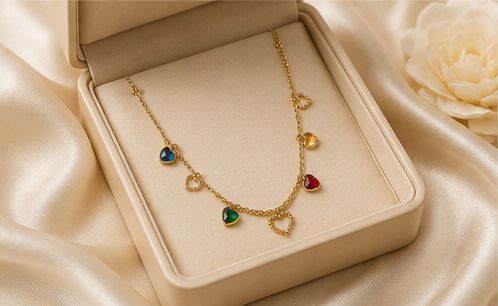 Multicolor Heart Charm Necklace