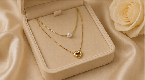 Gold Layered Pearl and Heart Necklace