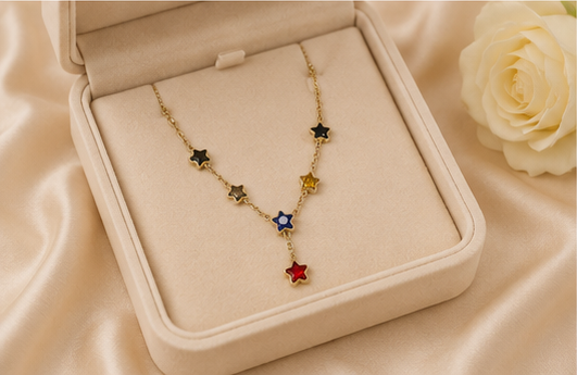 Gold Multicolor Star Drop Necklace