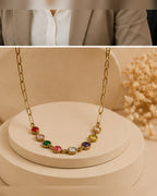 Gold Multicolor Crystal Chain Necklace