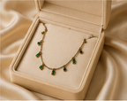 Gold Green Crystal Charm Necklace