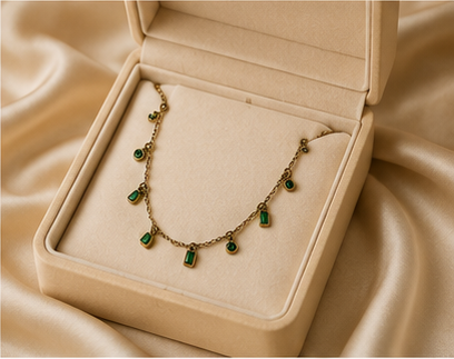Gold Green Crystal Charm Necklace