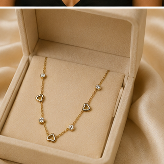 Gold Heart and Crystal Station Necklace