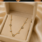 Gold Heart and Crystal Station Necklace